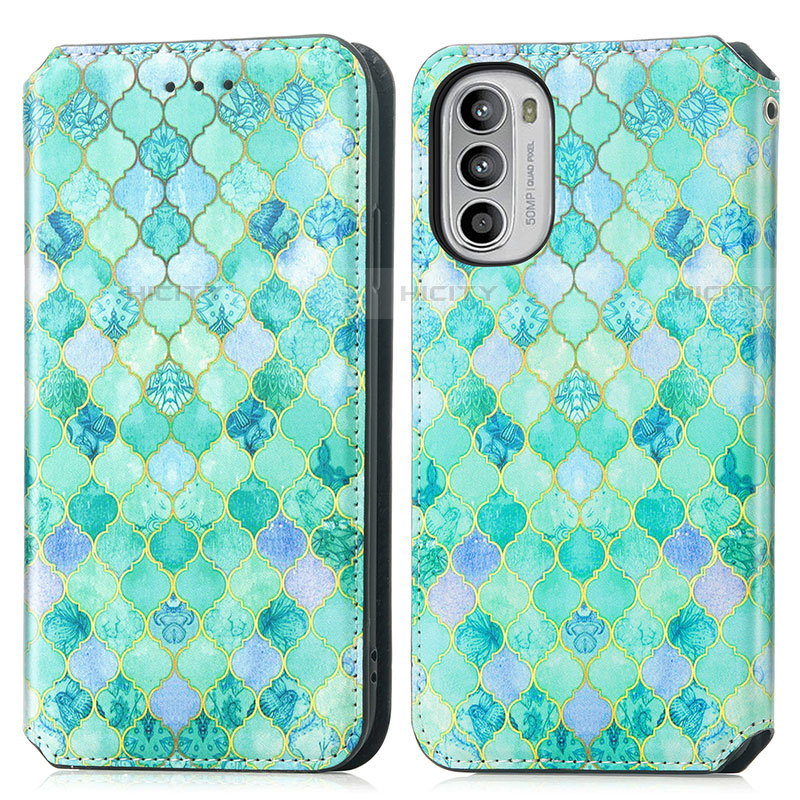 Funda de Cuero Cartera con Soporte Patron de Moda Carcasa S02D para Motorola Moto Edge (2022) 5G Verde