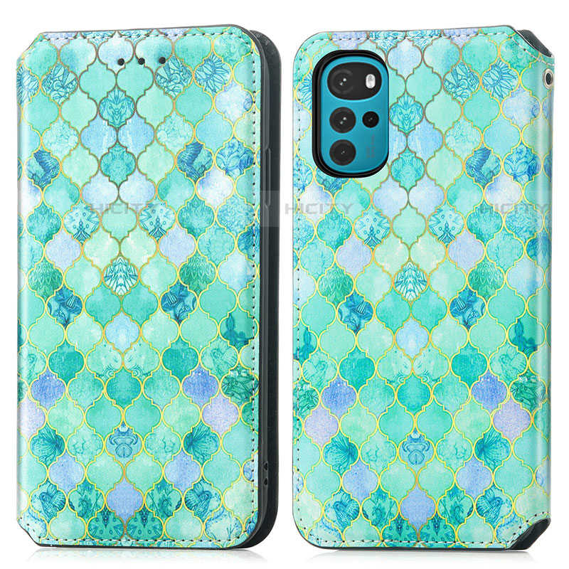 Funda de Cuero Cartera con Soporte Patron de Moda Carcasa S02D para Motorola Moto G22 Verde