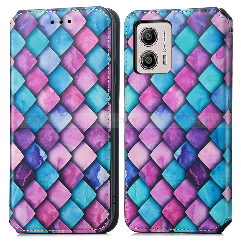 Funda de Cuero Cartera con Soporte Patron de Moda Carcasa S02D para Motorola Moto G53j 5G Morado