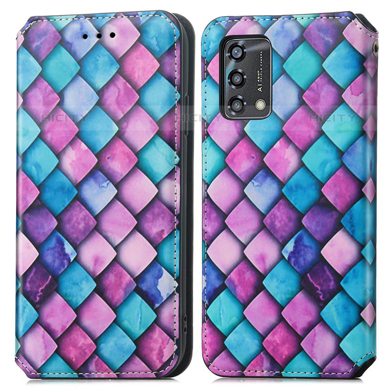 Funda de Cuero Cartera con Soporte Patron de Moda Carcasa S02D para Oppo A74 4G Morado