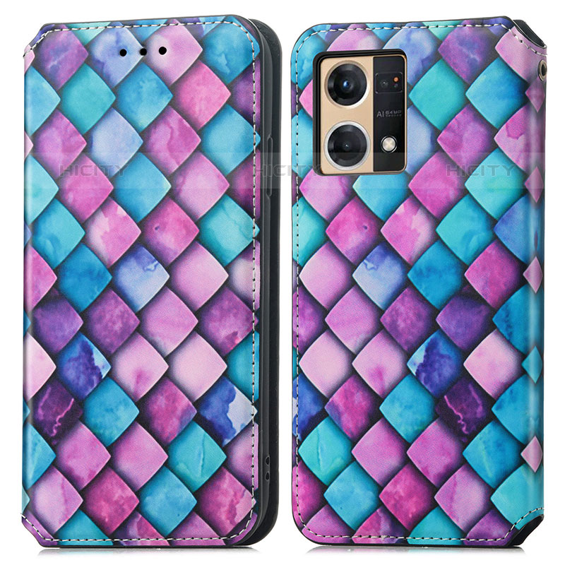 Funda de Cuero Cartera con Soporte Patron de Moda Carcasa S02D para Oppo F21 Pro 4G Morado