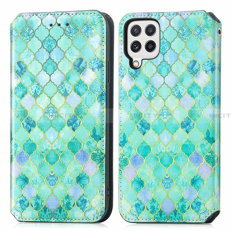 Funda de Cuero Cartera con Soporte Patron de Moda Carcasa S02D para Samsung Galaxy A22 4G Verde