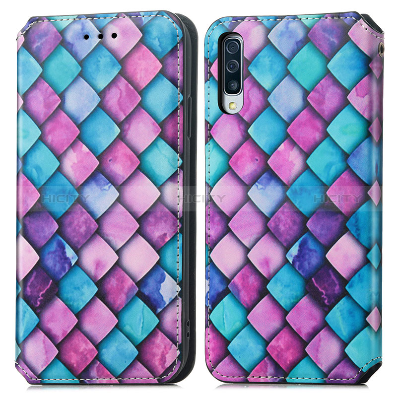 Funda de Cuero Cartera con Soporte Patron de Moda Carcasa S02D para Samsung Galaxy A50 Morado