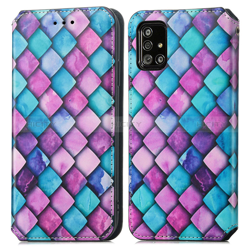 Funda de Cuero Cartera con Soporte Patron de Moda Carcasa S02D para Samsung Galaxy A51 4G Morado