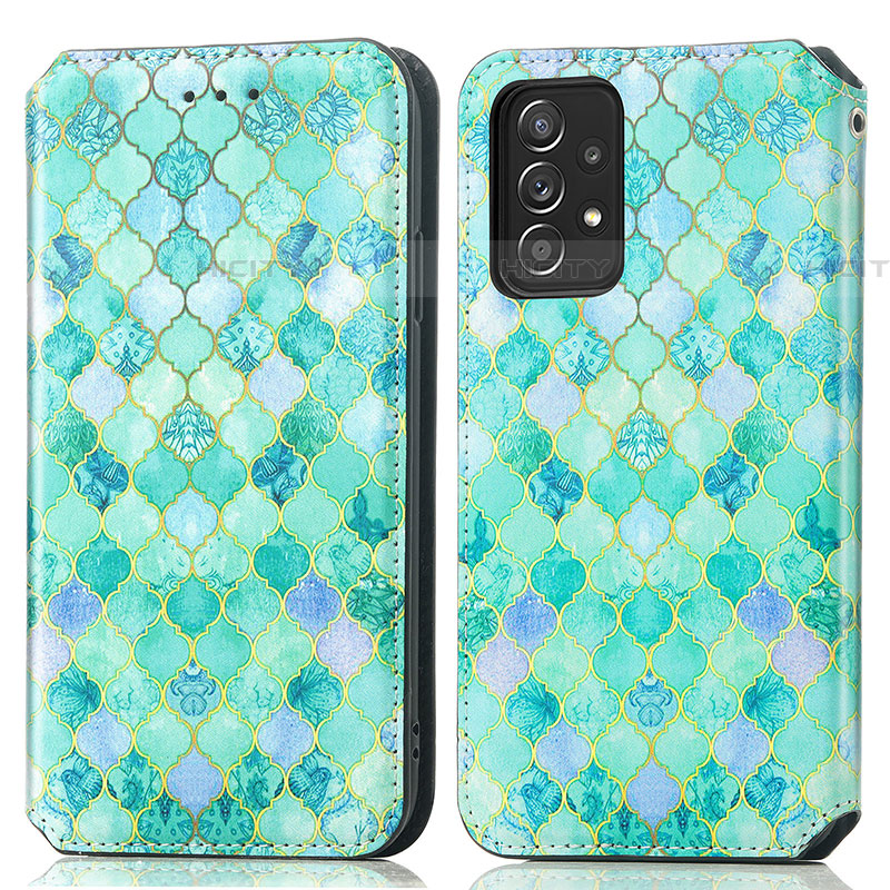 Funda de Cuero Cartera con Soporte Patron de Moda Carcasa S02D para Samsung Galaxy A52 4G Verde