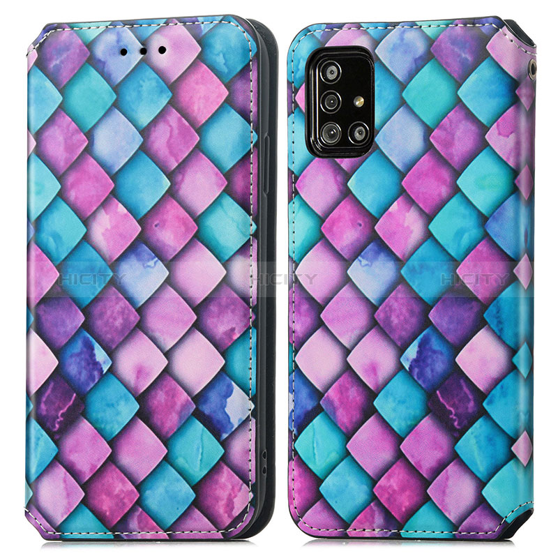 Funda de Cuero Cartera con Soporte Patron de Moda Carcasa S02D para Samsung Galaxy A71 5G Morado