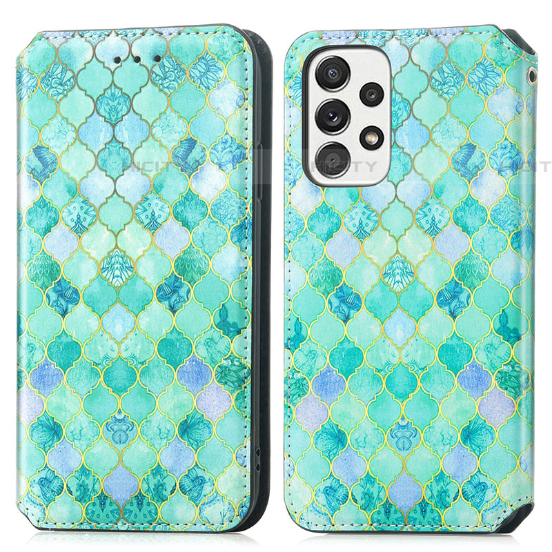 Funda de Cuero Cartera con Soporte Patron de Moda Carcasa S02D para Samsung Galaxy A73 5G Verde