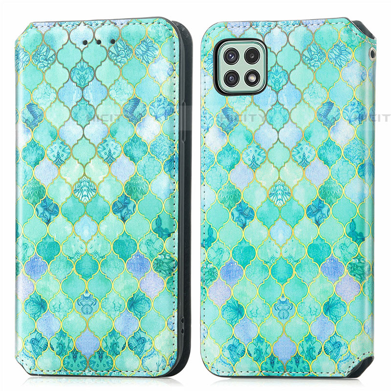 Funda de Cuero Cartera con Soporte Patron de Moda Carcasa S02D para Samsung Galaxy F42 5G Verde