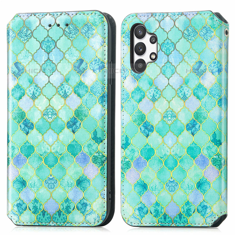 Funda de Cuero Cartera con Soporte Patron de Moda Carcasa S02D para Samsung Galaxy M32 5G Verde