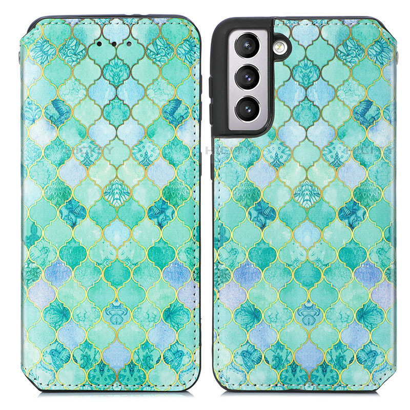 Funda de Cuero Cartera con Soporte Patron de Moda Carcasa S02D para Samsung Galaxy S21 FE 5G Verde