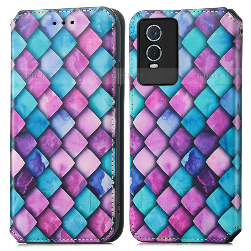 Funda de Cuero Cartera con Soporte Patron de Moda Carcasa S02D para Vivo Y74s 5G Morado