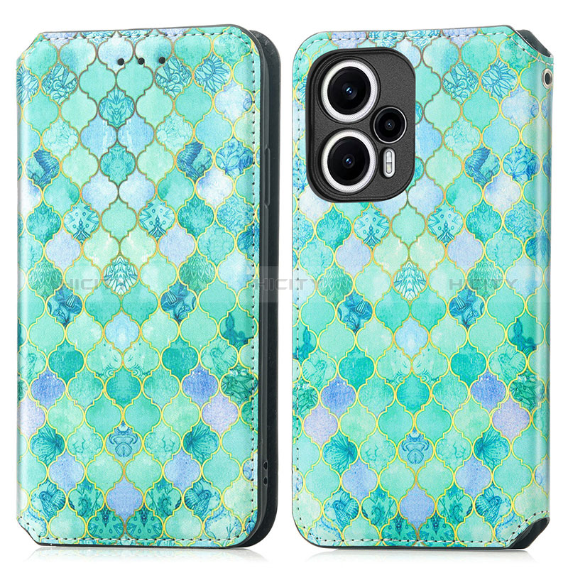 Funda de Cuero Cartera con Soporte Patron de Moda Carcasa S02D para Xiaomi Poco F5 5G Verde