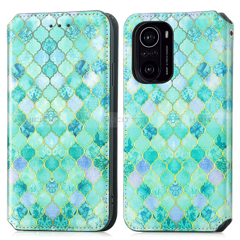 Funda de Cuero Cartera con Soporte Patron de Moda Carcasa S02D para Xiaomi Redmi K40 Pro 5G Verde