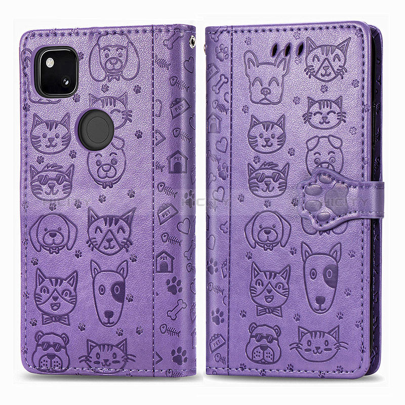 Funda de Cuero Cartera con Soporte Patron de Moda Carcasa S03D para Google Pixel 4a Morado