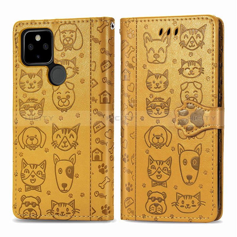 Funda de Cuero Cartera con Soporte Patron de Moda Carcasa S03D para Google Pixel 5 Amarillo