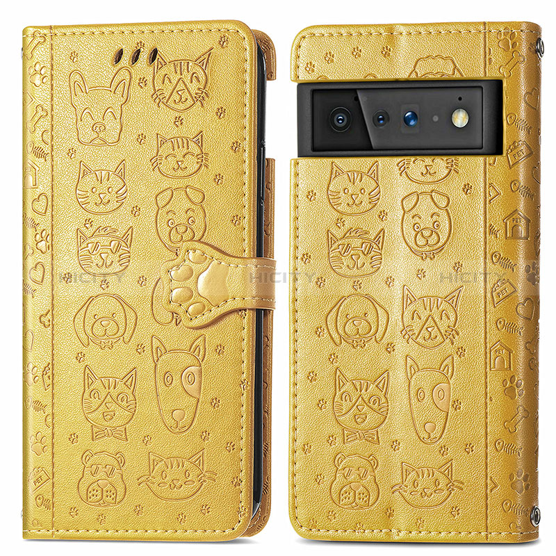 Funda de Cuero Cartera con Soporte Patron de Moda Carcasa S03D para Google Pixel 6 Pro 5G Amarillo