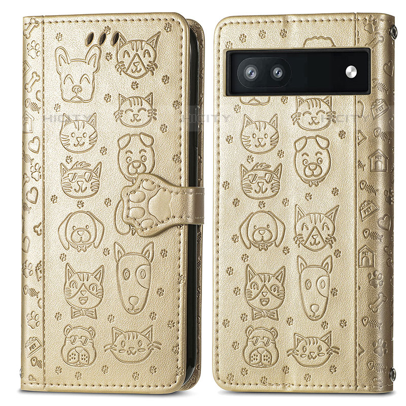 Funda de Cuero Cartera con Soporte Patron de Moda Carcasa S03D para Google Pixel 6a 5G Oro