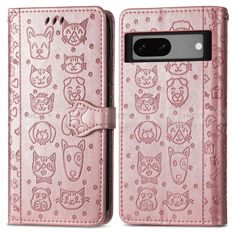 Funda de Cuero Cartera con Soporte Patron de Moda Carcasa S03D para Google Pixel 7a 5G Oro Rosa