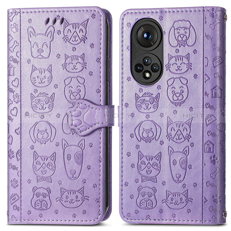 Funda de Cuero Cartera con Soporte Patron de Moda Carcasa S03D para Huawei Honor 50 5G Morado