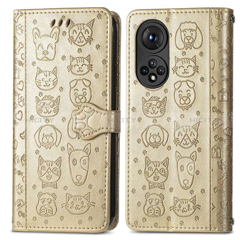 Funda de Cuero Cartera con Soporte Patron de Moda Carcasa S03D para Huawei Honor 50 5G Oro