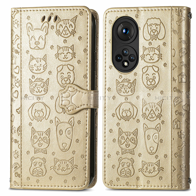 Funda de Cuero Cartera con Soporte Patron de Moda Carcasa S03D para Huawei Honor 50 Pro 5G Oro