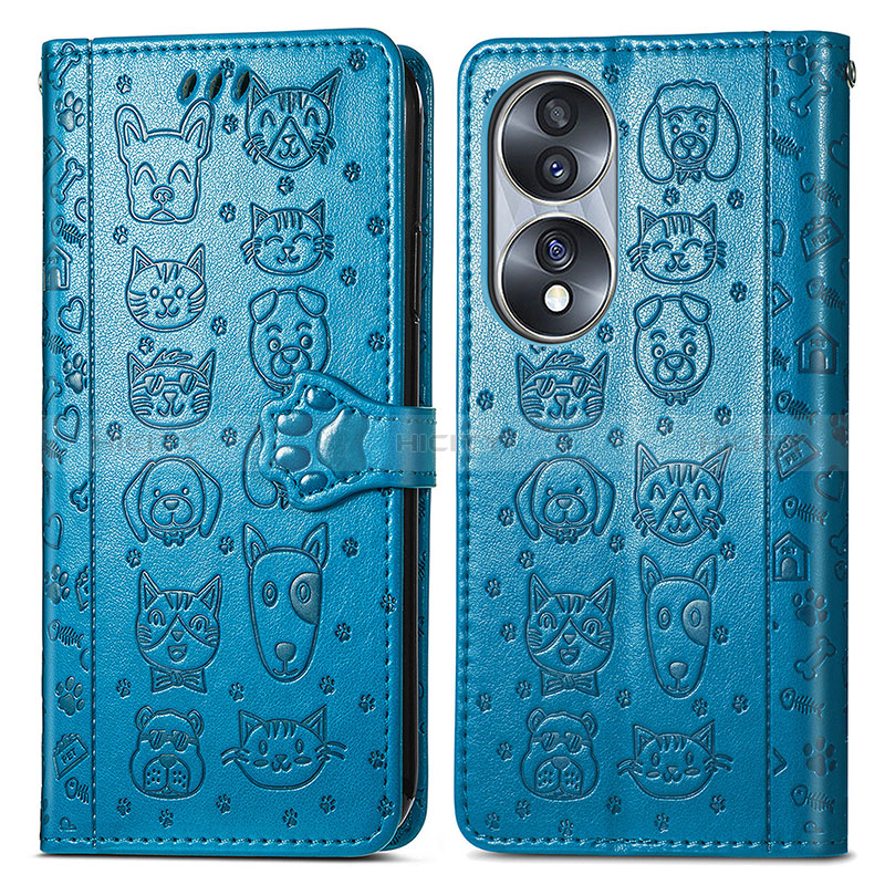 Funda de Cuero Cartera con Soporte Patron de Moda Carcasa S03D para Huawei Honor 70 5G Azul