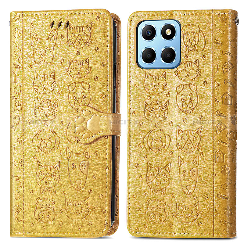 Funda de Cuero Cartera con Soporte Patron de Moda Carcasa S03D para Huawei Honor 70 Lite 5G Amarillo