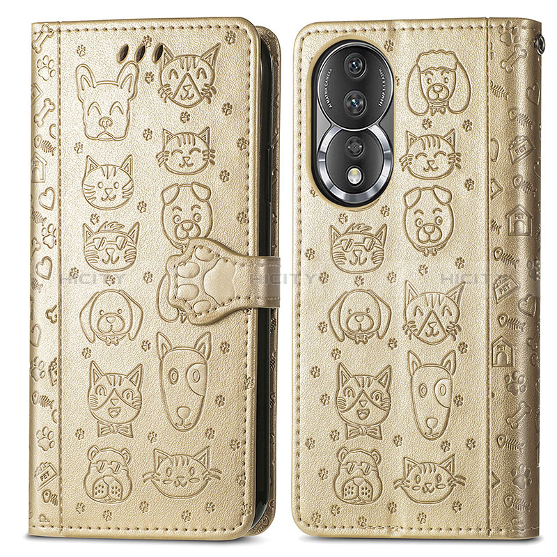 Funda de Cuero Cartera con Soporte Patron de Moda Carcasa S03D para Huawei Honor 80 5G Oro