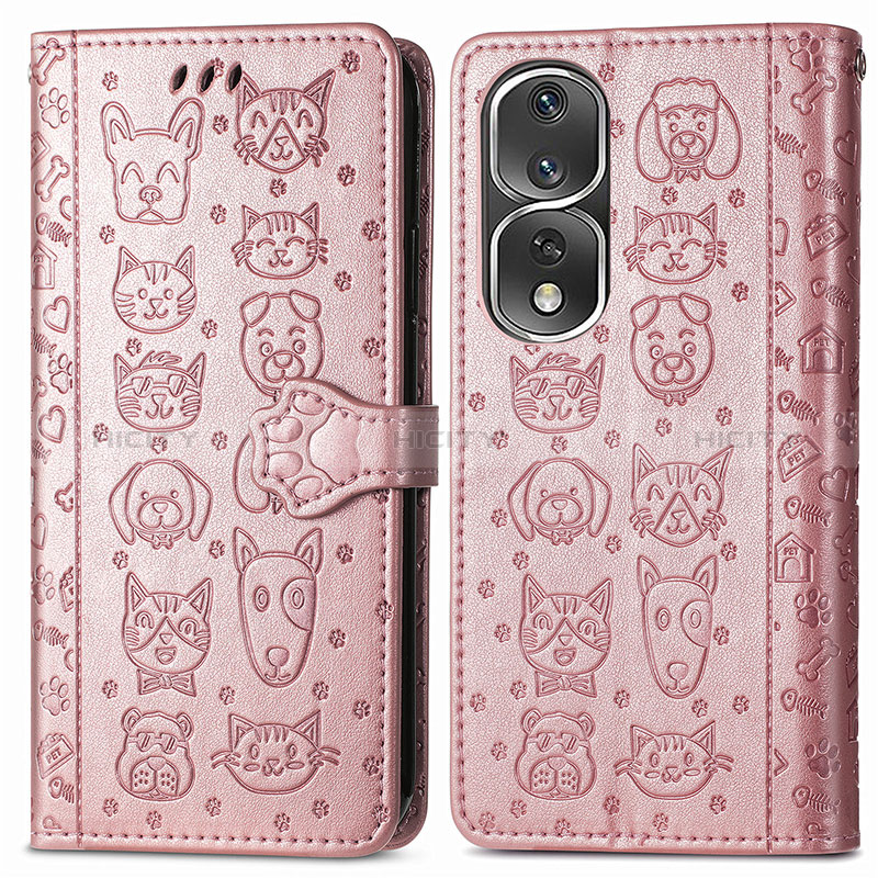 Funda de Cuero Cartera con Soporte Patron de Moda Carcasa S03D para Huawei Honor 80 Pro 5G Oro Rosa