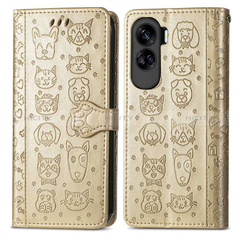 Funda de Cuero Cartera con Soporte Patron de Moda Carcasa S03D para Huawei Honor 90 Lite 5G Oro