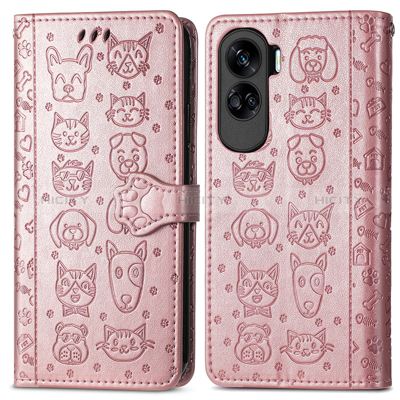 Funda de Cuero Cartera con Soporte Patron de Moda Carcasa S03D para Huawei Honor 90 Lite 5G Oro Rosa