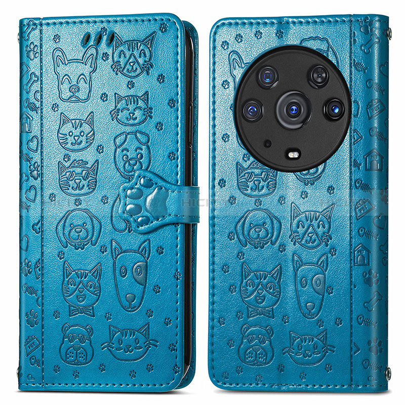 Funda de Cuero Cartera con Soporte Patron de Moda Carcasa S03D para Huawei Honor Magic3 Pro 5G Azul