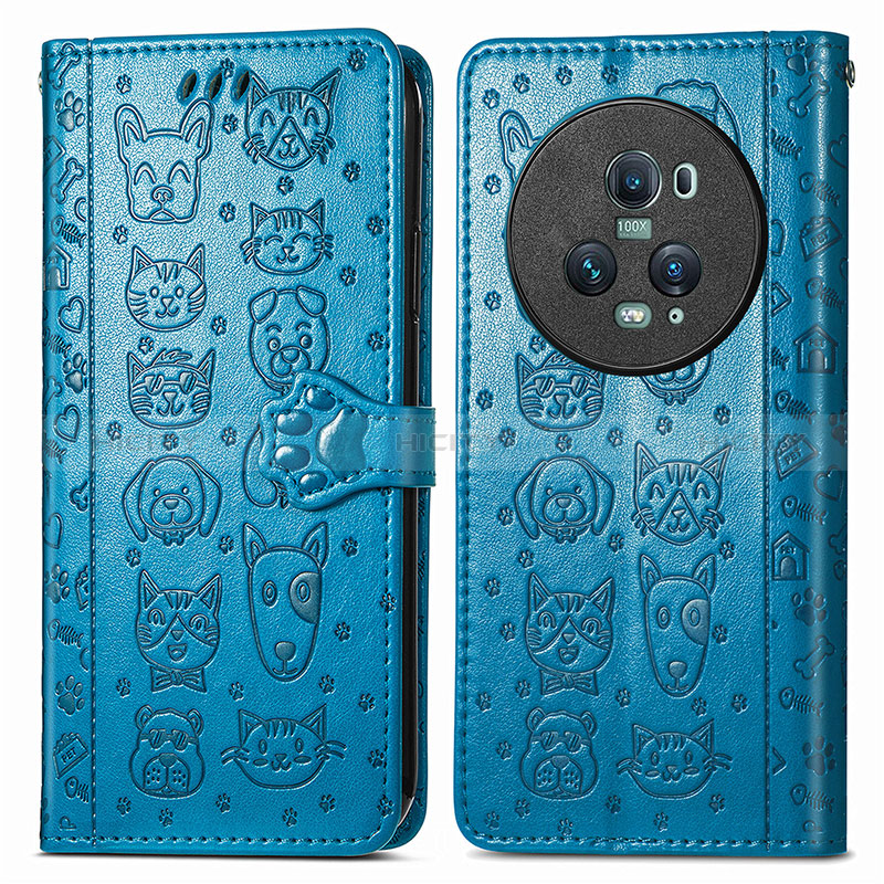 Funda de Cuero Cartera con Soporte Patron de Moda Carcasa S03D para Huawei Honor Magic5 Pro 5G Azul