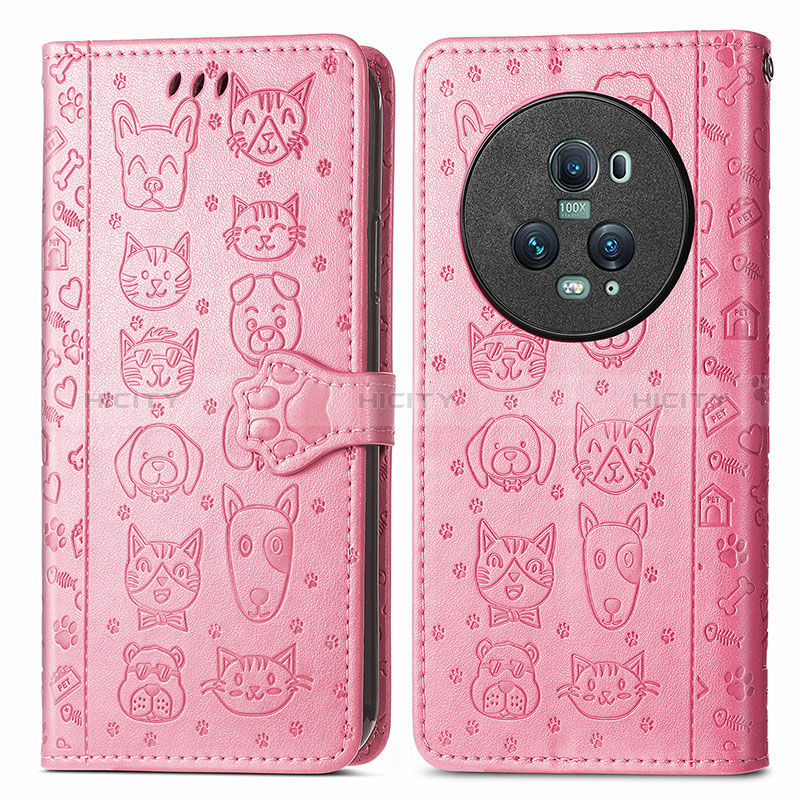 Funda de Cuero Cartera con Soporte Patron de Moda Carcasa S03D para Huawei Honor Magic5 Pro 5G Rosa