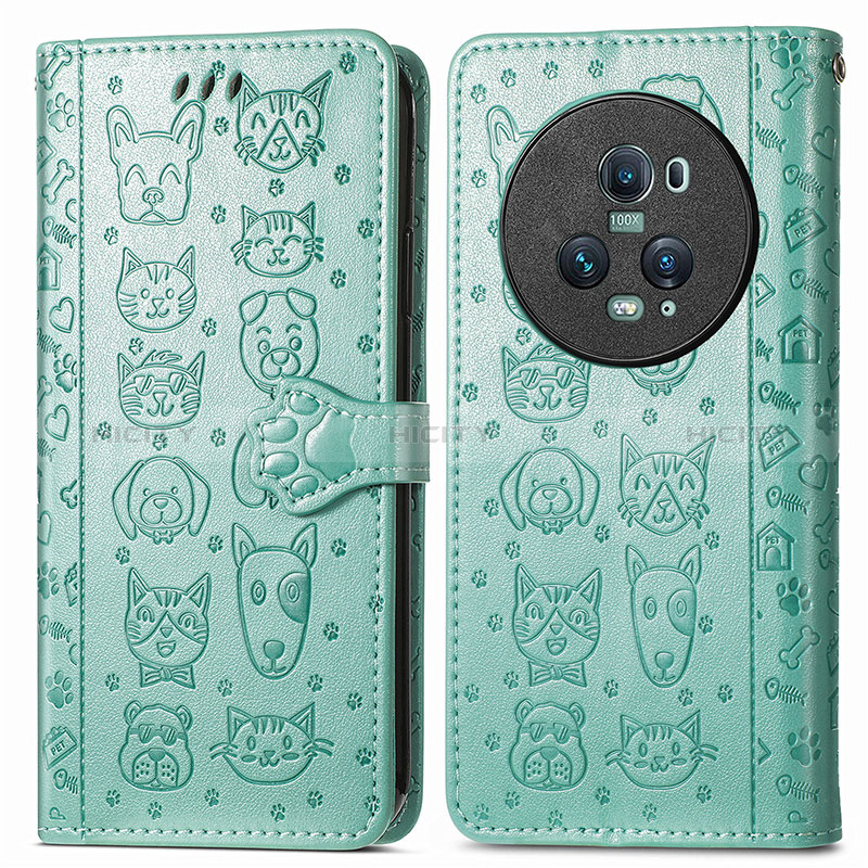 Funda de Cuero Cartera con Soporte Patron de Moda Carcasa S03D para Huawei Honor Magic5 Pro 5G Verde