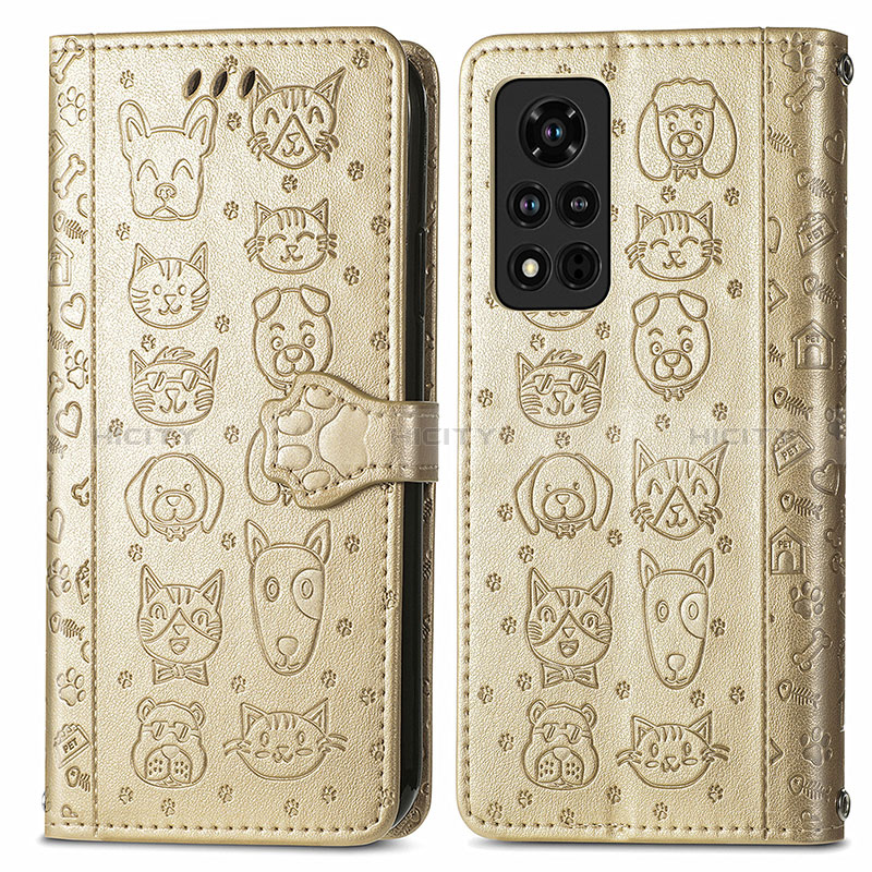 Funda de Cuero Cartera con Soporte Patron de Moda Carcasa S03D para Huawei Honor V40 5G Oro