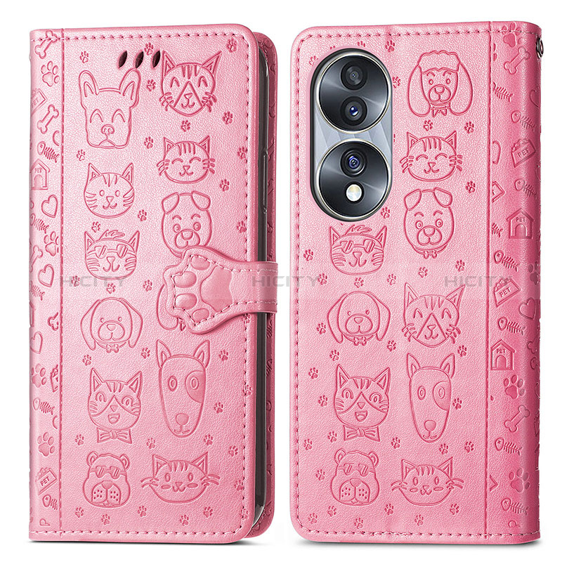 Funda de Cuero Cartera con Soporte Patron de Moda Carcasa S03D para Huawei Honor X7b Rosa