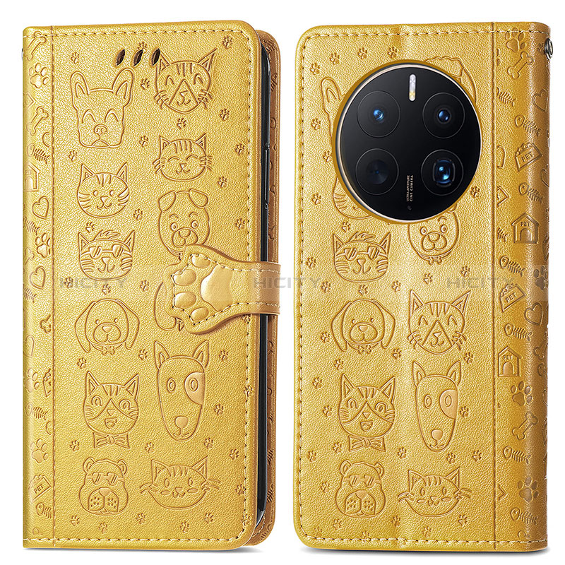 Funda de Cuero Cartera con Soporte Patron de Moda Carcasa S03D para Huawei Mate 50 Pro Amarillo