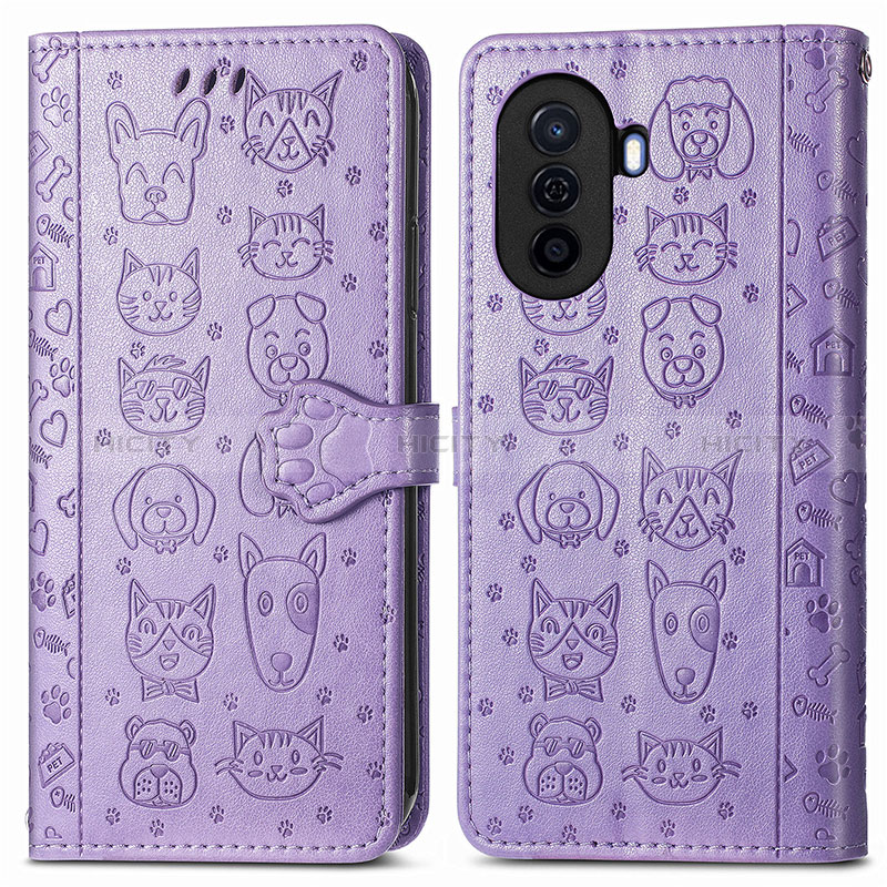 Funda de Cuero Cartera con Soporte Patron de Moda Carcasa S03D para Huawei Nova Y70 Morado