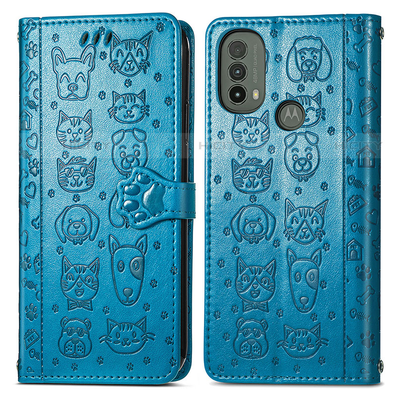 Funda de Cuero Cartera con Soporte Patron de Moda Carcasa S03D para Motorola Moto E20 Azul