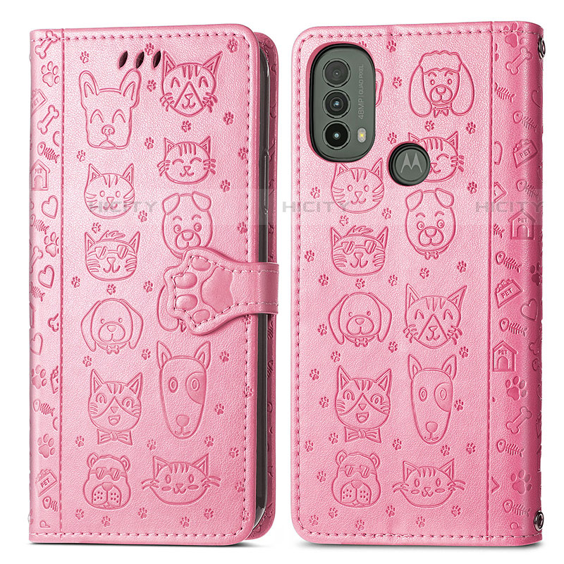 Funda de Cuero Cartera con Soporte Patron de Moda Carcasa S03D para Motorola Moto E20 Rosa