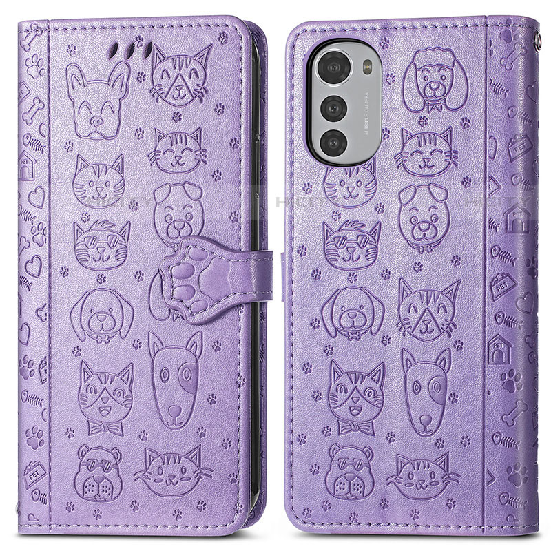 Funda de Cuero Cartera con Soporte Patron de Moda Carcasa S03D para Motorola Moto E32 Morado