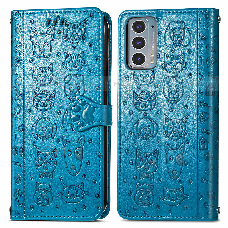 Funda de Cuero Cartera con Soporte Patron de Moda Carcasa S03D para Motorola Moto Edge 20 5G Azul