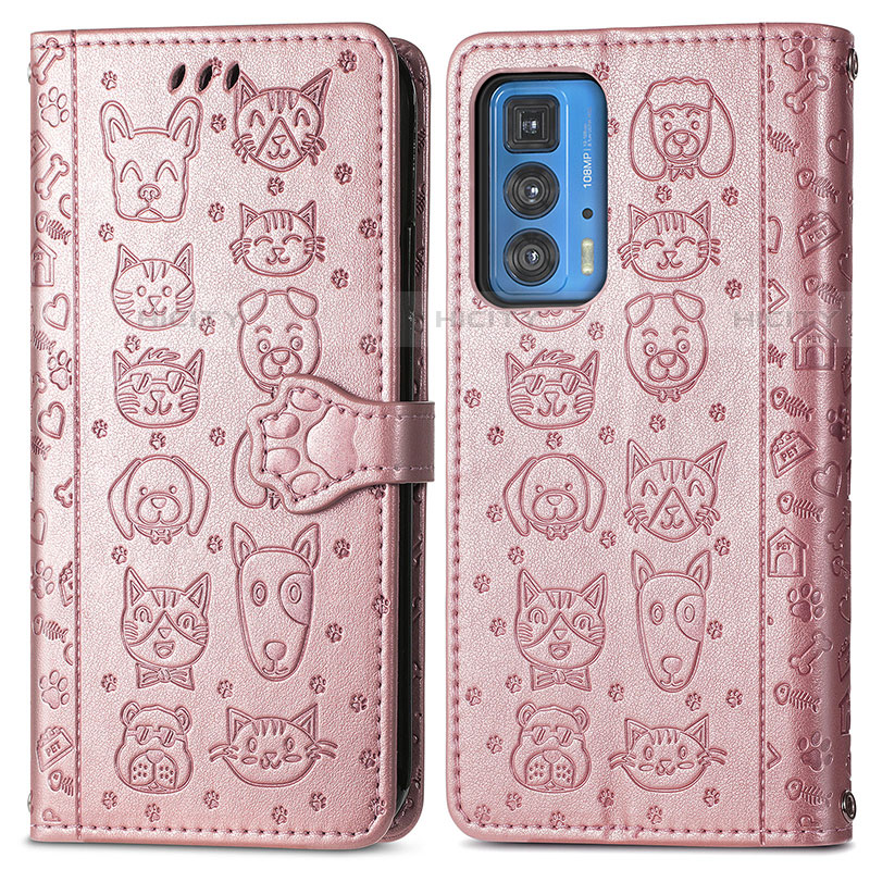 Funda de Cuero Cartera con Soporte Patron de Moda Carcasa S03D para Motorola Moto Edge 20 Pro 5G Oro Rosa