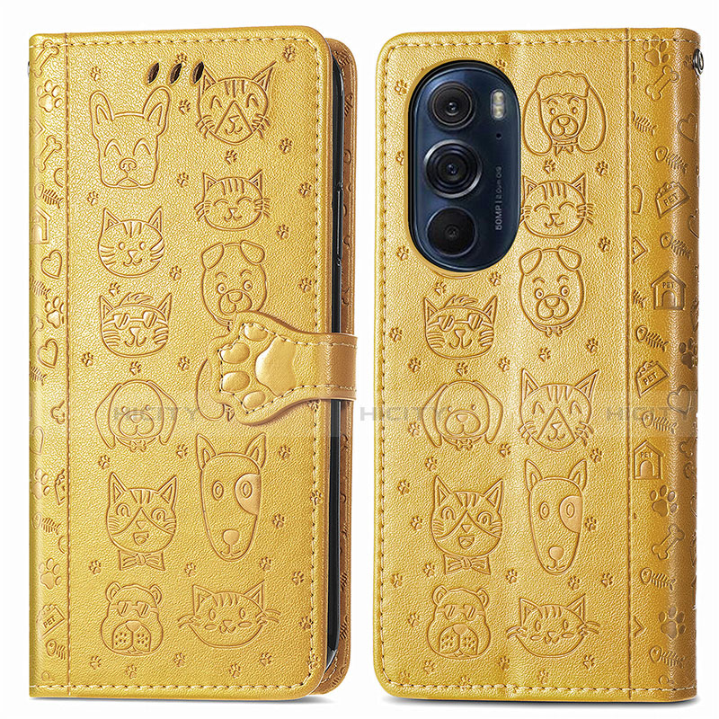 Funda de Cuero Cartera con Soporte Patron de Moda Carcasa S03D para Motorola Moto Edge 30 Pro 5G Amarillo