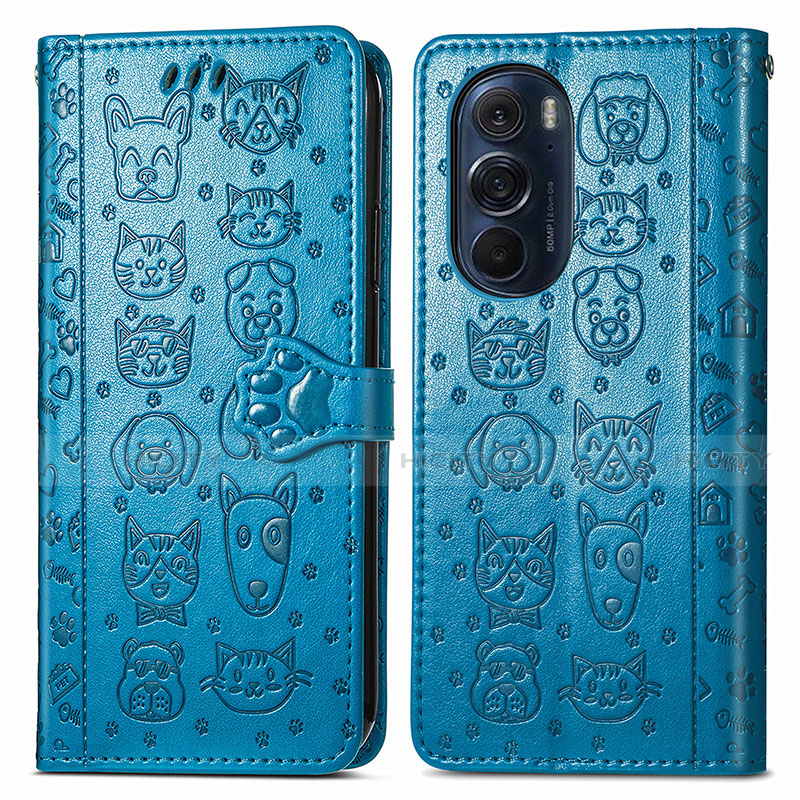 Funda de Cuero Cartera con Soporte Patron de Moda Carcasa S03D para Motorola Moto Edge 30 Pro 5G Azul