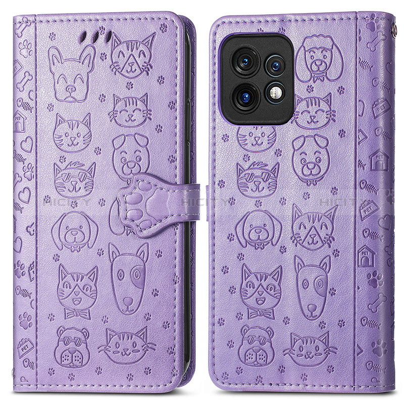 Funda de Cuero Cartera con Soporte Patron de Moda Carcasa S03D para Motorola Moto Edge 40 Pro 5G Morado