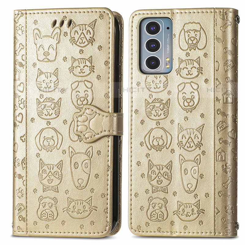 Funda de Cuero Cartera con Soporte Patron de Moda Carcasa S03D para Motorola Moto Edge Lite 5G Oro