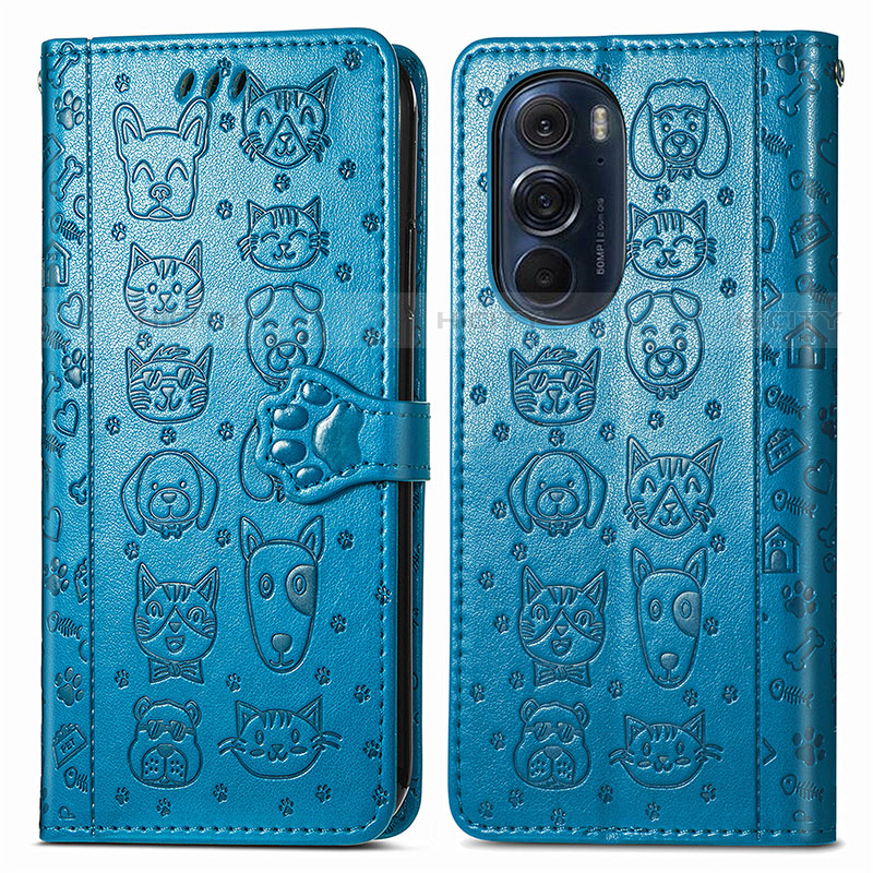 Funda de Cuero Cartera con Soporte Patron de Moda Carcasa S03D para Motorola Moto Edge Plus (2022) 5G Azul