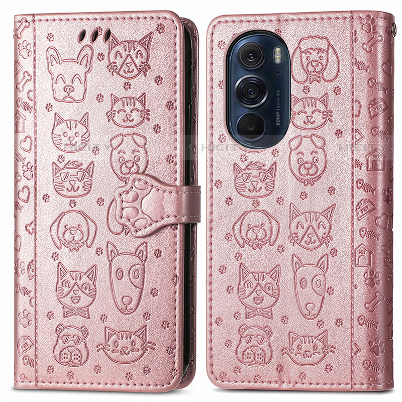 Funda de Cuero Cartera con Soporte Patron de Moda Carcasa S03D para Motorola Moto Edge Plus (2022) 5G Oro Rosa